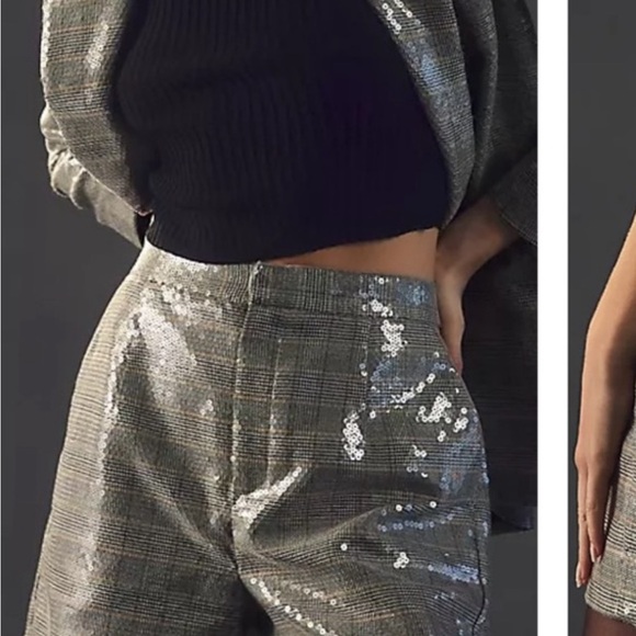 Express Black and White Plaid Sequin Pants. Size 00 - Picture 1 of 6